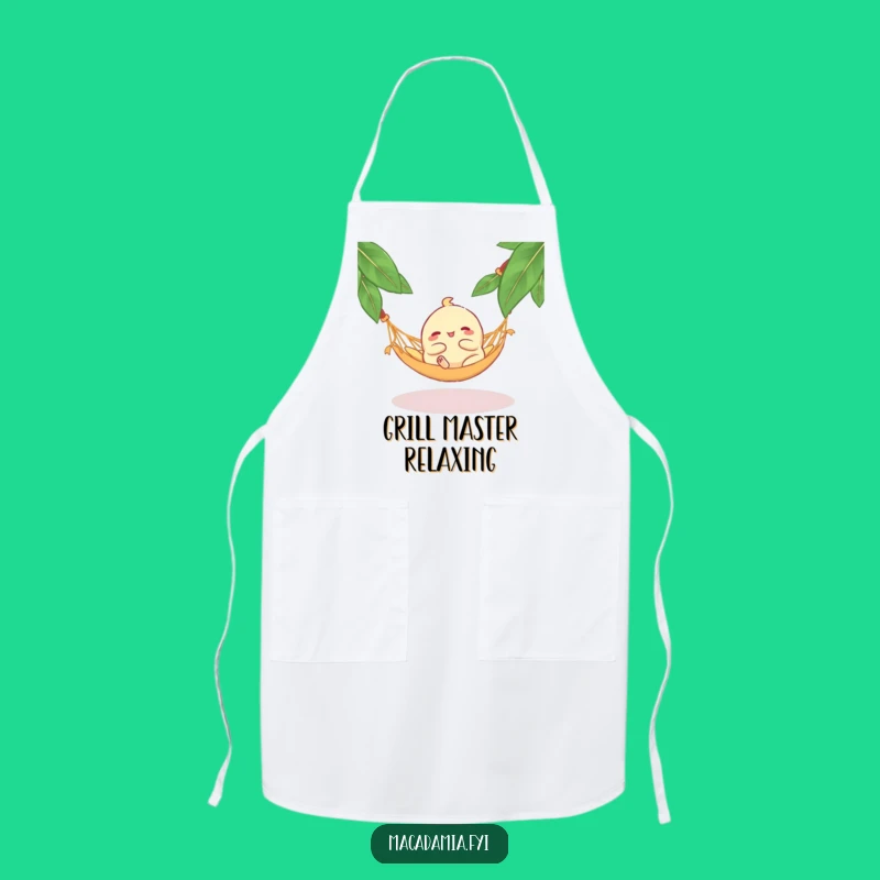 Funny Macadamia Nut Hammock Apron: Cook with Calm featuring a Blissful Lounging Nut, Ideal Funny Gift
