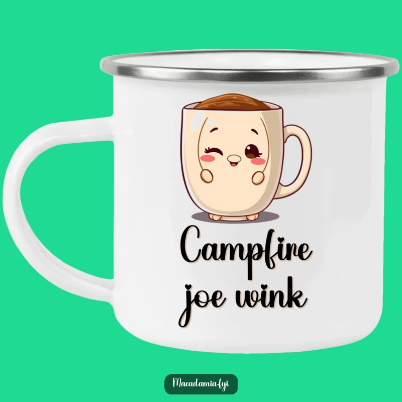 Funny Macadamia Nut Peeking Enamel Camping Mug: Coffee Adventures with a Wink