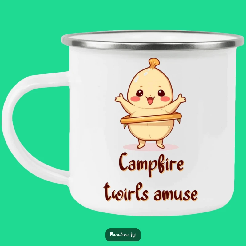 Funny Kawaii Nut Enamel Mug: Hula Hoop Nut's Energetic Sip, Rugged & Fun Gift