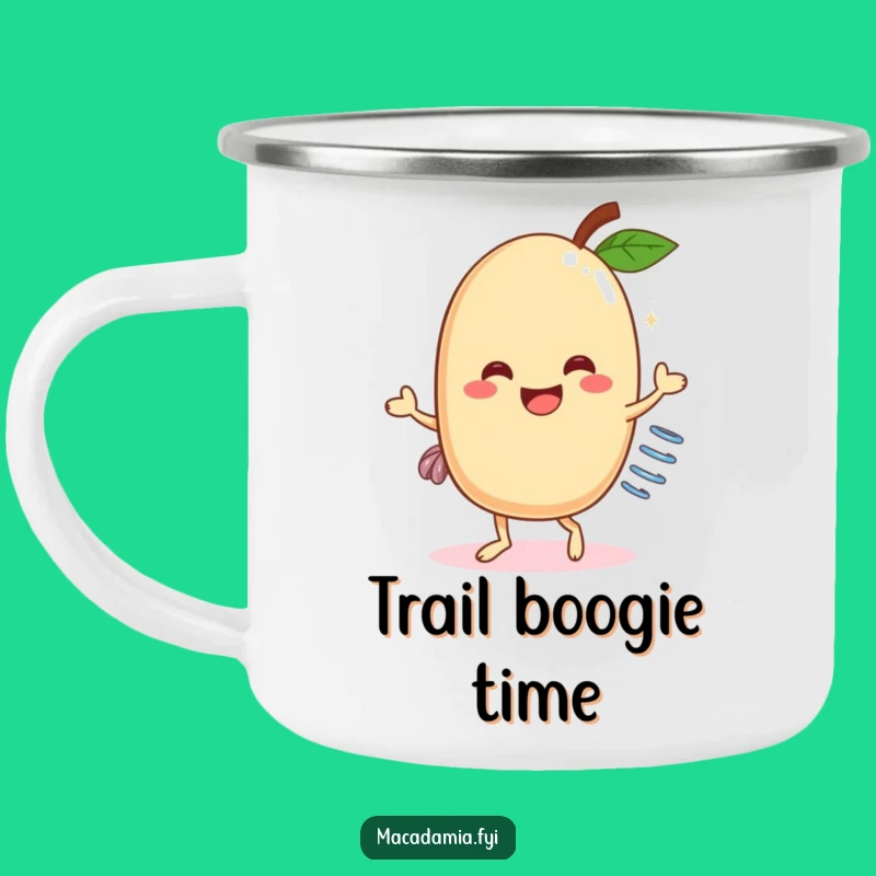 Funny Macadamia Nut Dancer Camping Mug: Adventure with a Sprung Nut Doing a Hilarious Dance, Perfect Funny Gift