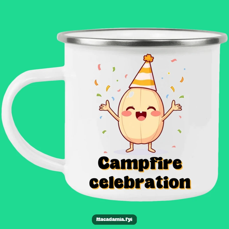 Funny Macadamia Nut Party Hat Confetti Camping Mug: Celebrate Outdoors!