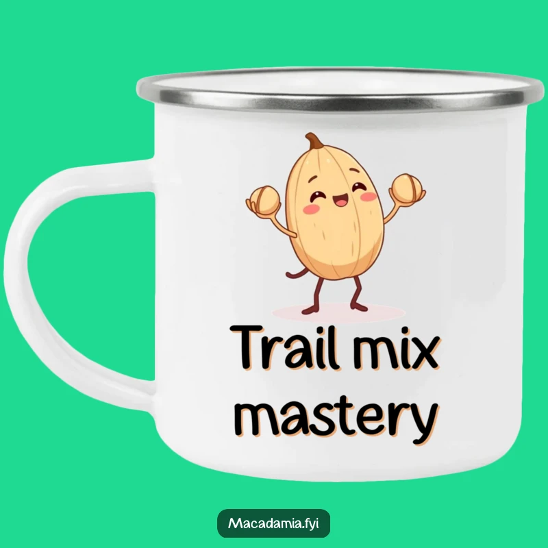 Funny Macadamia Nut Juggling Camping Mug: A Nutty, Humorous Companion.