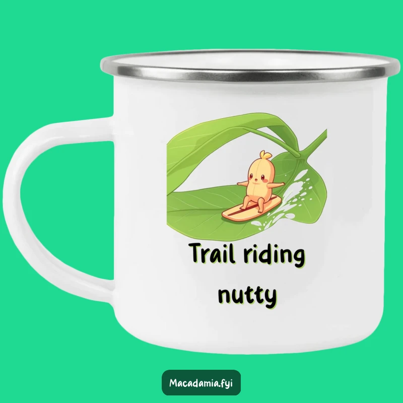 Funny Macadamia Nut Surfing Camping Mug: Leaf Rider Cup for Outdoors