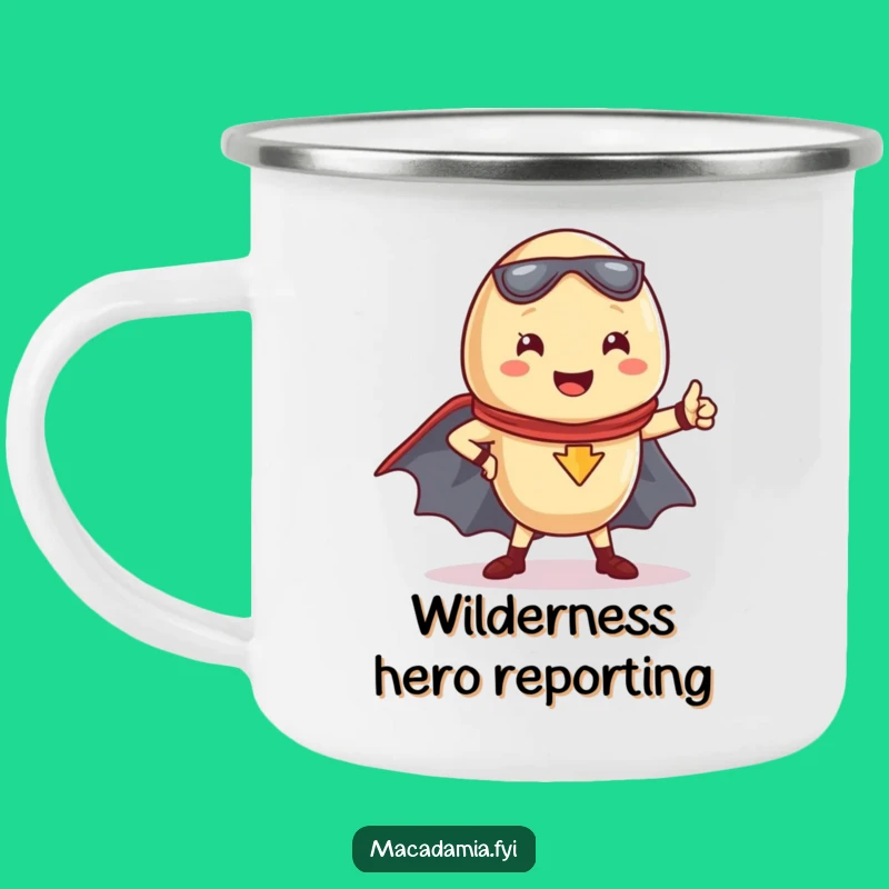 Funny Kawaii Macadamia Nut Superhero Camping Mug: Adventure Fuel for Heroes