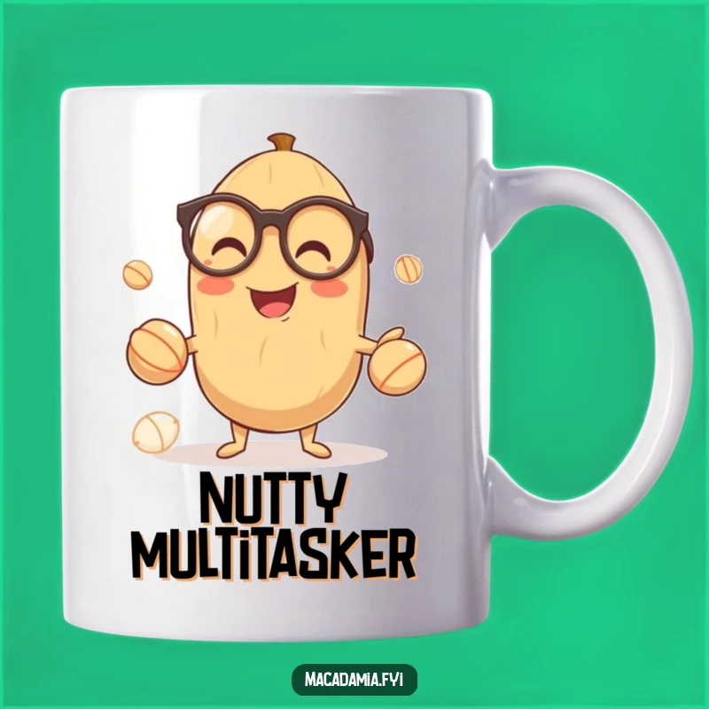 Funny Nutty Juggler Mug: Hilarious Macadamia Nut with Glasses, Perfect Gift for Brainy Fun