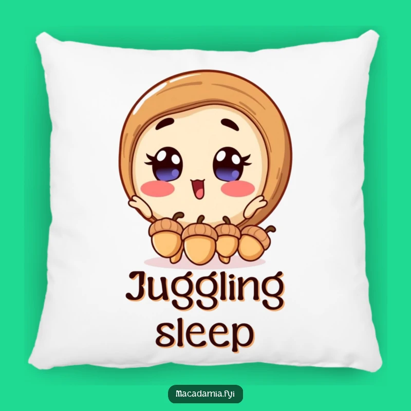 Funny Macadamia Nut Pillow: Soft Cushion with Excited Acorn Juggler, Comfy and Hilarious Gift