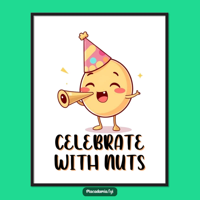 Funny Macadamia Nut Party Hat Digital Art: Festive Wall Decor for Party Lovers