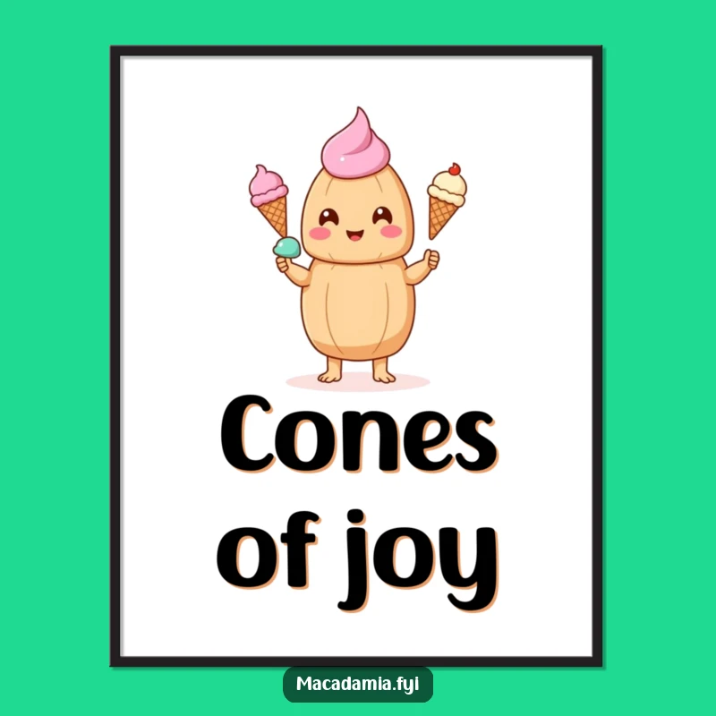 Funny Kawaii Macadamia Nut Ice Cream Juggling Digital Art Print - Instant Joyful Decor