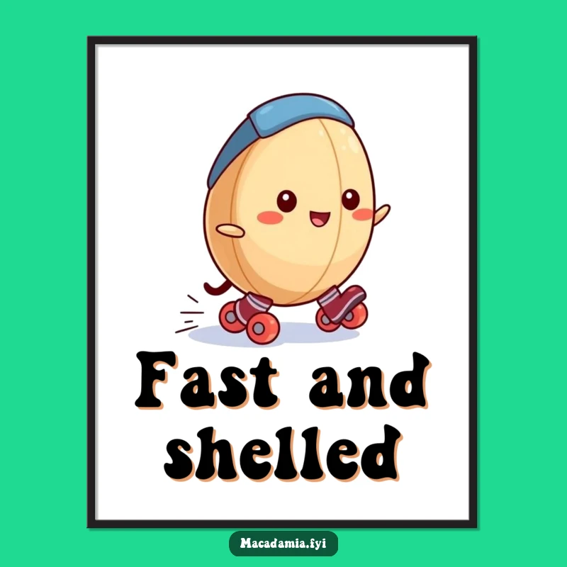 Funny Macadamia Nut Digital Art Print: Roller Skating Nut, Instant Humorous Download Gift