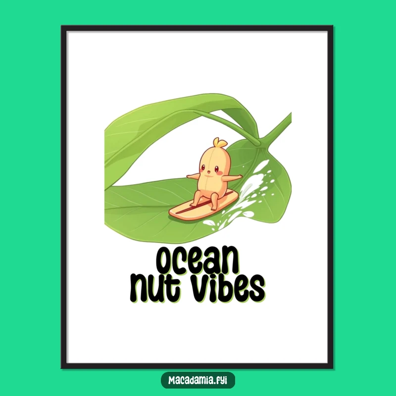 Funny Macadamia Nut Surfing Digital Art: Leaf Rider Print for Instant Fun
