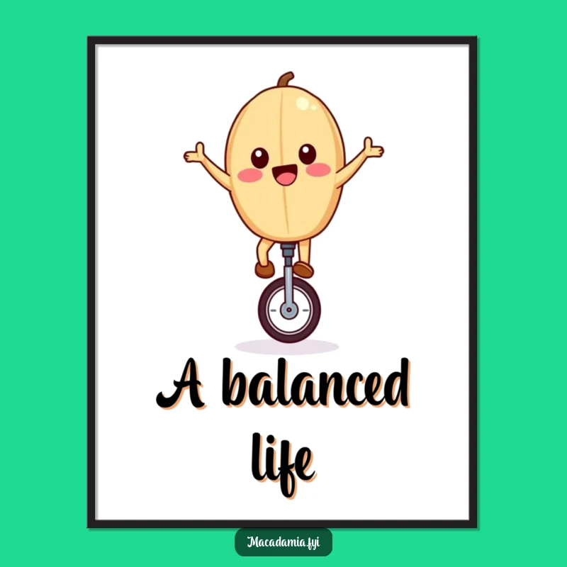 Funny Unicycling Nut Digital Art: Joyful Balance for Walls, Unique Gift