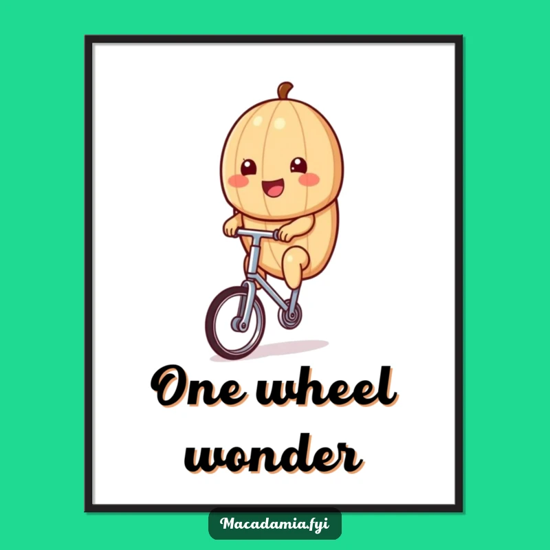Funny Kawaii Macadamia Nut Unicycle Digital Art Print - Instant Whimsical Decor