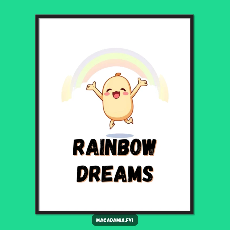 Funny Macadamia Nut Digital Art Print: Joyful Rainbow Leap, Instant Inspirational Download Gift