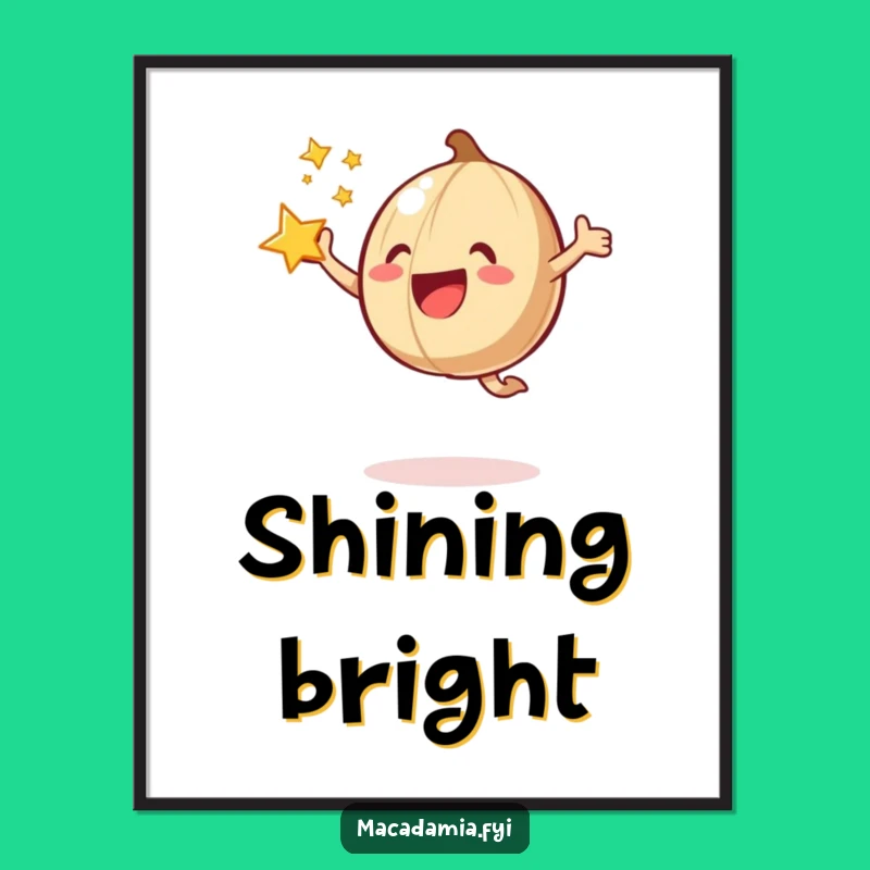 Funny Macadamia Nut Joyful Jump Star Digital Art: Instant Energy Boost