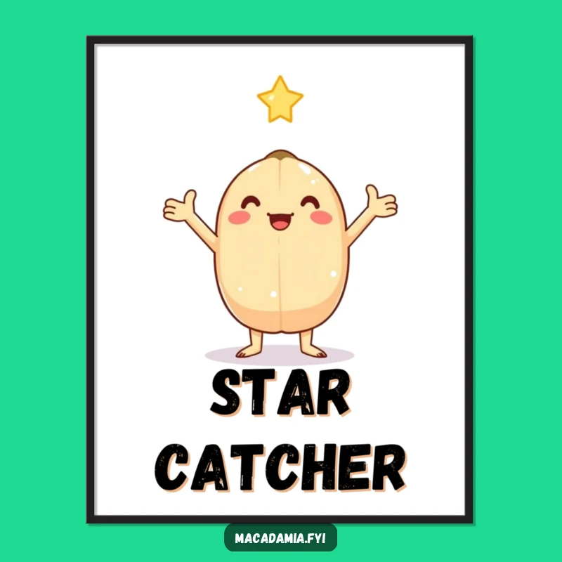 Funny Kawaii Macadamia Nut Star Digital Art Print - Instant Magical Decor