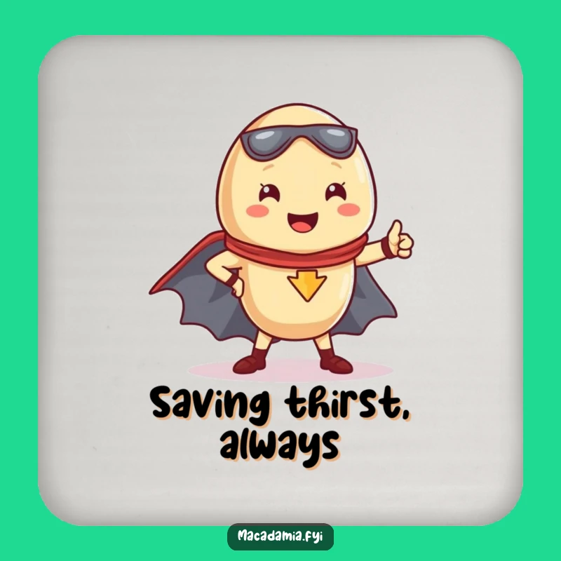 Funny Kawaii Macadamia Nut Superhero Coaster Set: Defend Your Surfaces