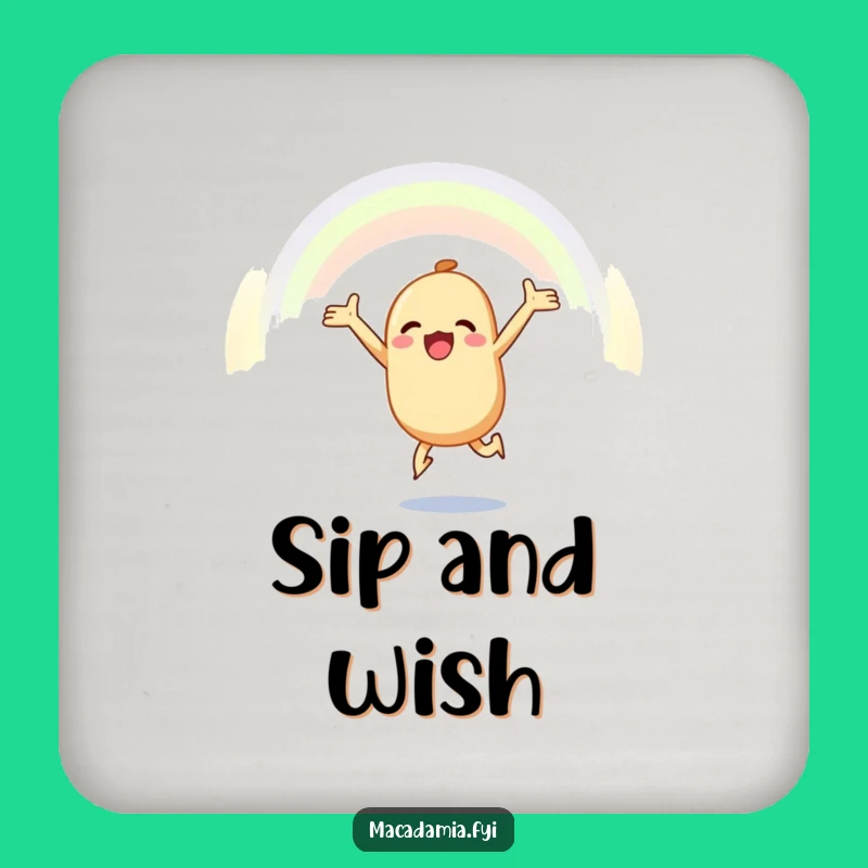 Funny Macadamia Nut Drink Coaster: Joyful Rainbow Leap, Protect Surfaces with Optimism Gift