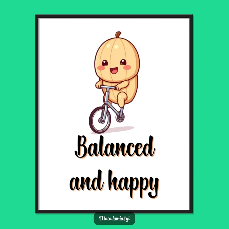 Funny Kawaii Macadamia Nut Unicycle Poster - Joyful Wall Art for Laughs