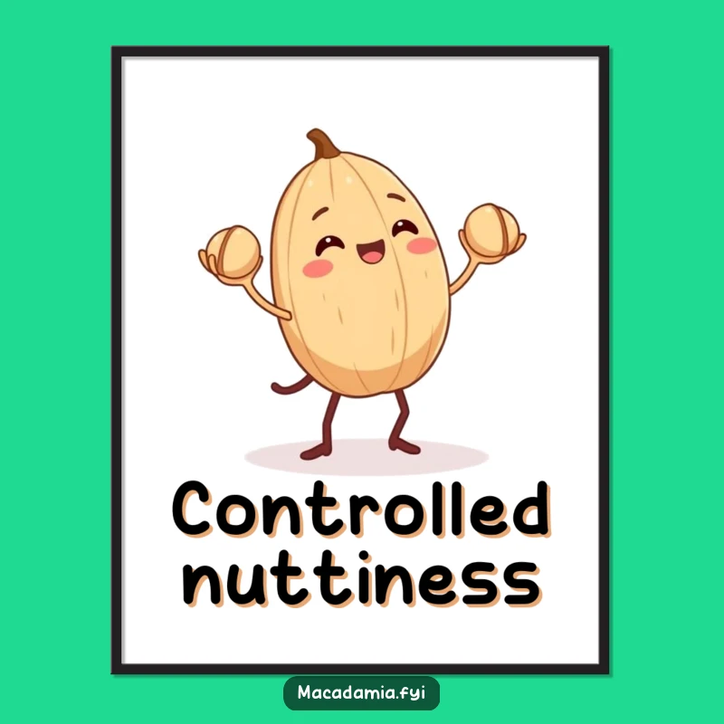 Funny Macadamia Nut Juggling Poster: Whimsical Wall Art for a Nutty Vibe.