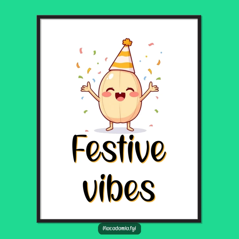 Funny Macadamia Nut Party Hat Confetti Poster: Festive Art for Your Space