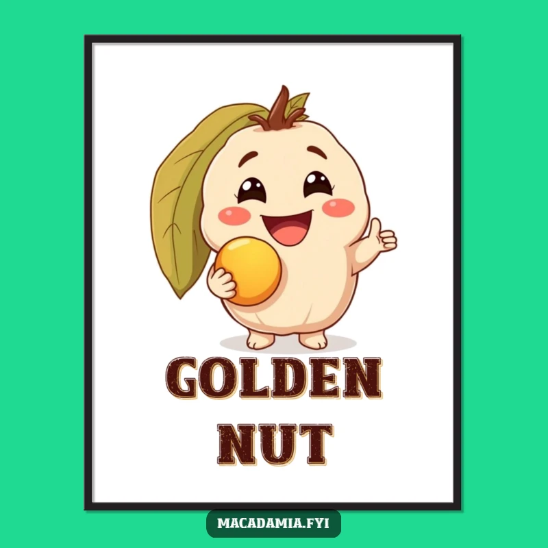 Funny Nutty Success Poster: Macadamia Triumph & Gold Nut, Hilarious Nutty Art