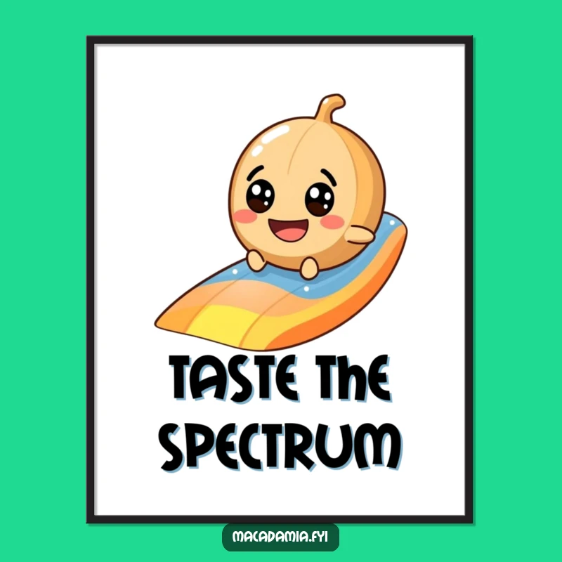 Funny Macadamia Nut Rainbow Art Print - Googly Eye Nut Wall Decor Gift