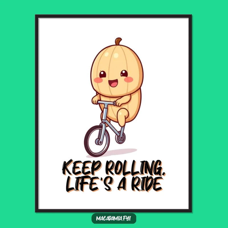 Funny Free Printable Wall Art: Kawaii Nut on Unicycle Cheerful Decor