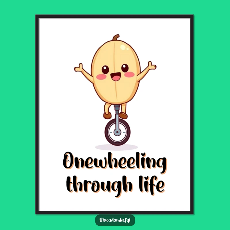 Funny Free Printable Wall Art: Unicycling Nut Character, Hilarious Downloadable Decor for Walls