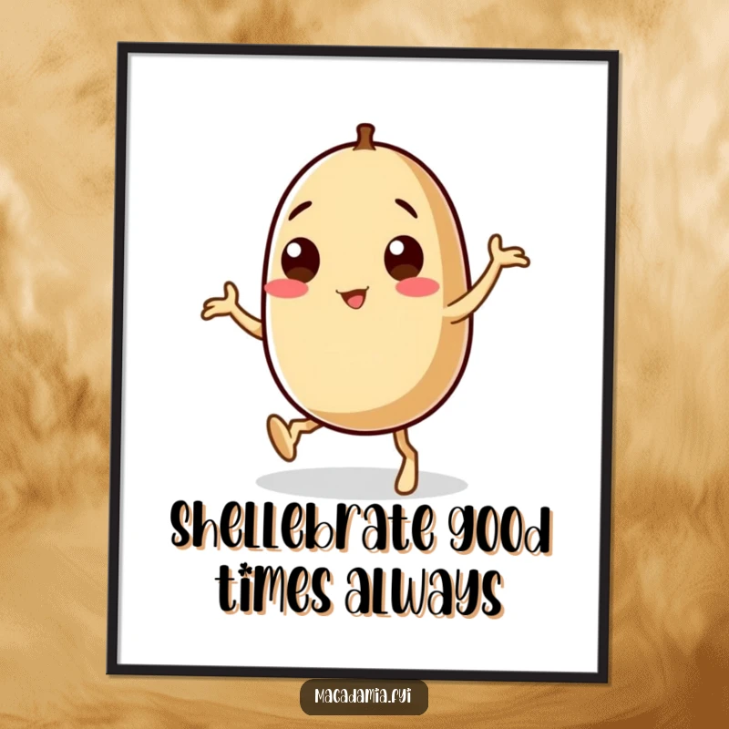 Funny Free Printable Wall Art: A macadamia nut character performing a hilarious, unsteady dance with exaggerated wobbly legs.