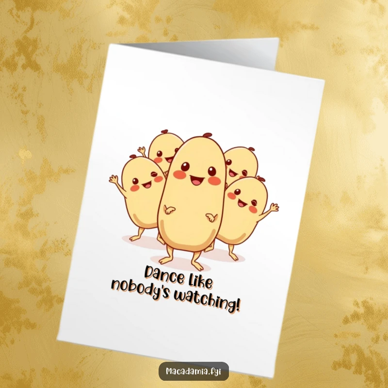 Funny Free Printable Congratulations Card: Cheerful macadamia nuts boogie wildly with wiggling limbs.