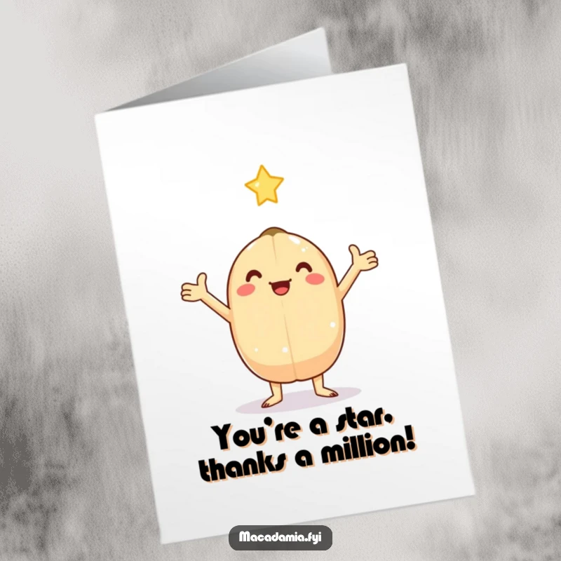 Funny Free Printable Thank You Card: Kawaii macadamia nut catches a falling star gratefully.