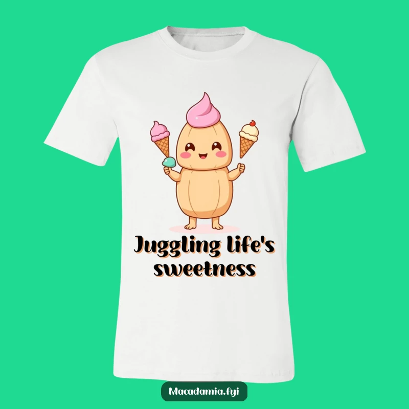Funny Kawaii Macadamia Nut Ice Cream Juggling T-Shirt - Hilarious Nutty Gift Idea