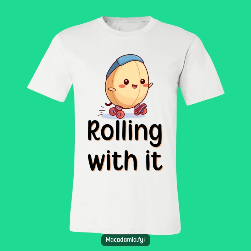 Funny Macadamia Nut T-Shirt: Roller Skating Nut on a Hill, Quirky and Humorous Apparel Gift