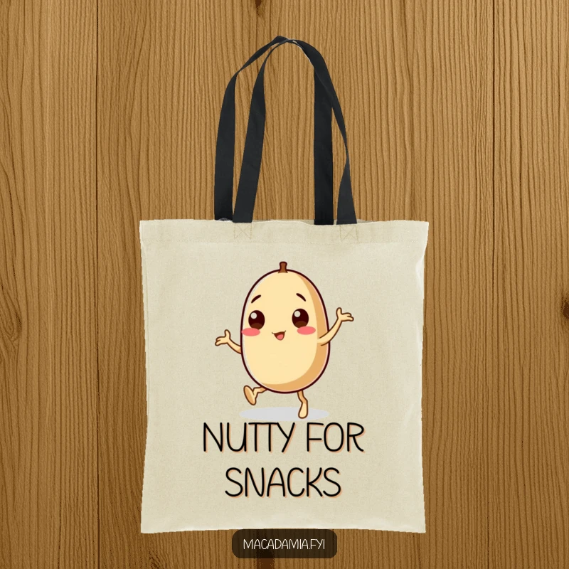 Funny macadamia nut character with shaky legs doing a dance, perfect for a humorous tote bag design.